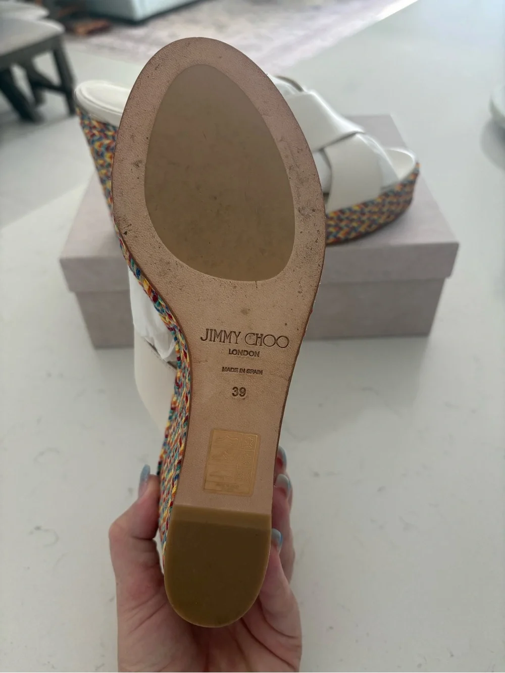 Jimmy Choo White Leather Cross-Strap Wedge Sandals